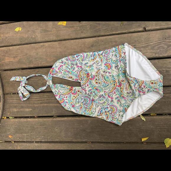 Venus One piece Gray Floral Halter Swimsuit Size 14 - Picture 1 of 12
